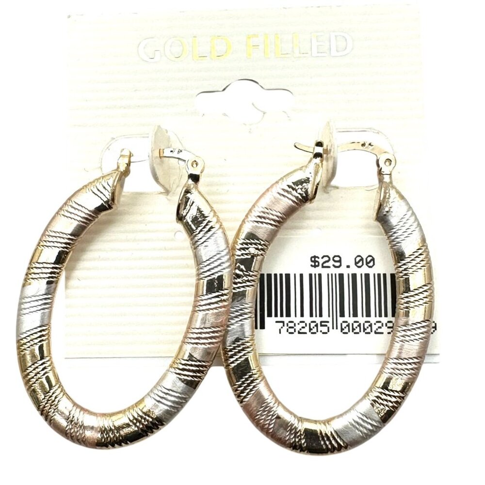 Tri Color Gold Filled 1.75" Hoops Pierced Chandelier Earrings Original Card NOS